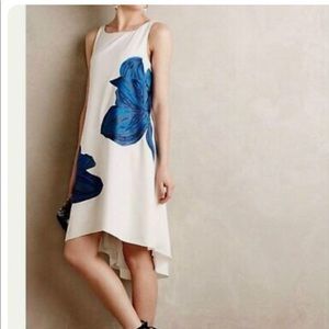 Anthropologie Ranna Gill White Embroidered Bluebell Flower High Low Dress